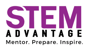 Stem Advantage logo in purple text. Black text below reads "Mentor, Prepare, Inspire"